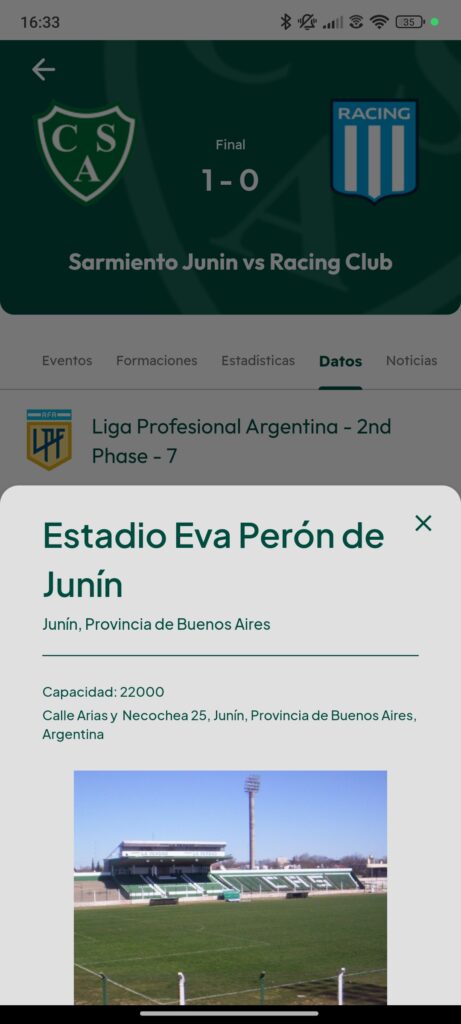 Info del estadio